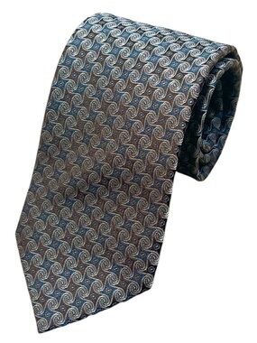 Eton Brown Silk Tie with Blue Motif made in England